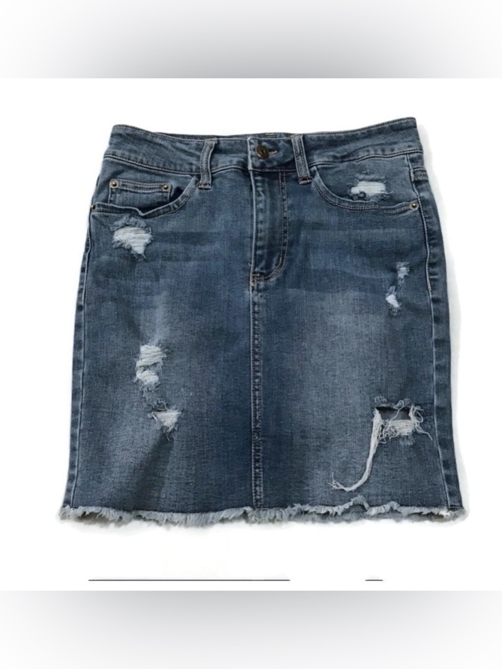 Wild Pearl Distressed Jean Mini Skirt